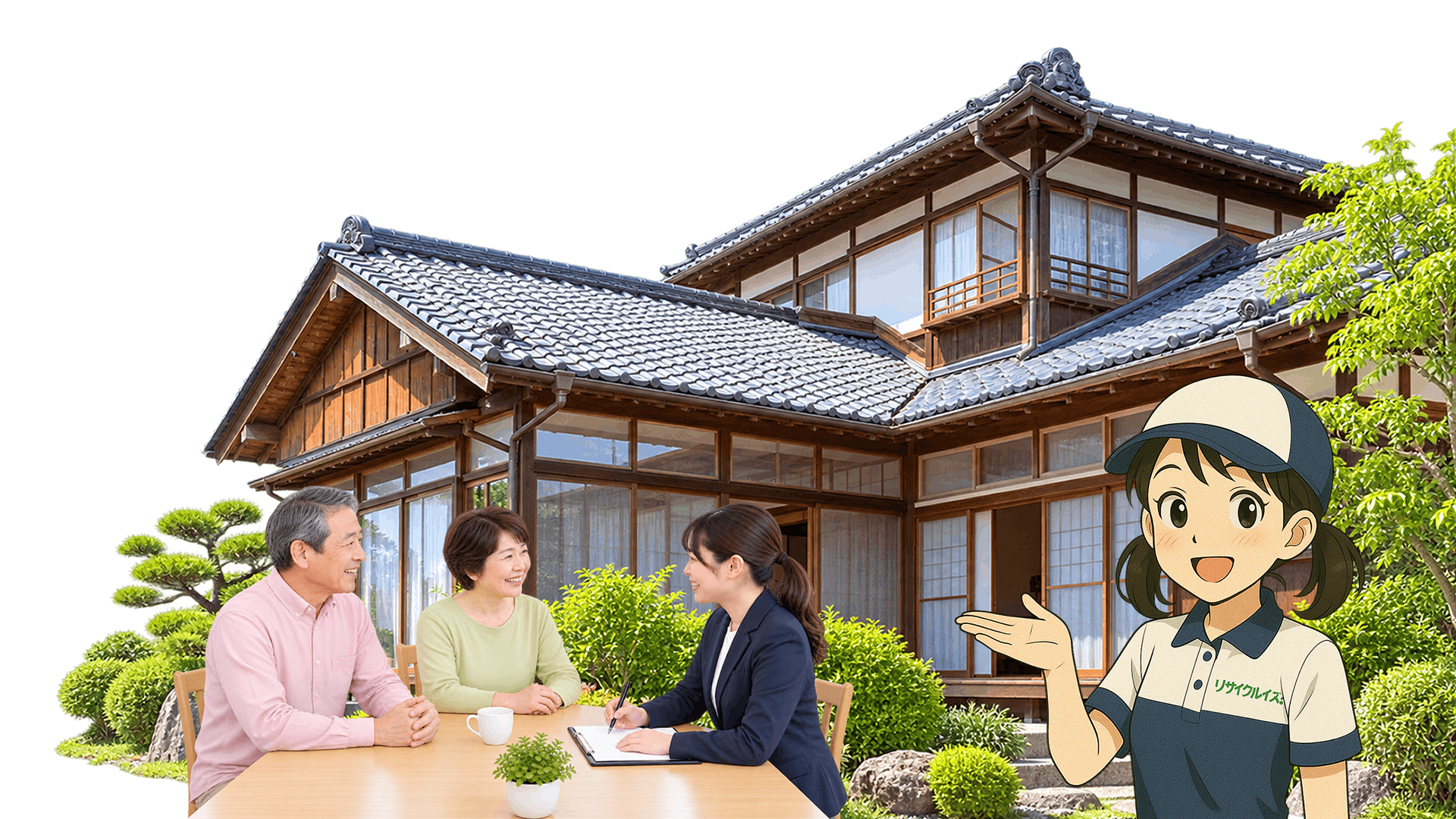 実家の片づけから、売却・解体までまとめて相談しているイメージ
