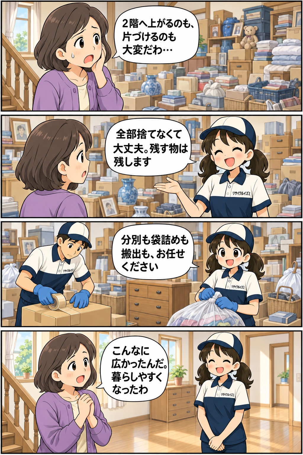 暮らしやすくする生前整理を紹介する4コマ漫画