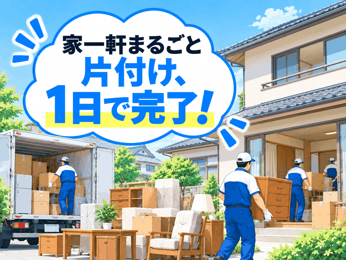 家一軒まるごと片付け、1日で完了